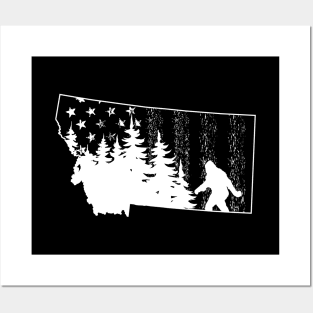 Montana Bigfoot American Flag Posters and Art